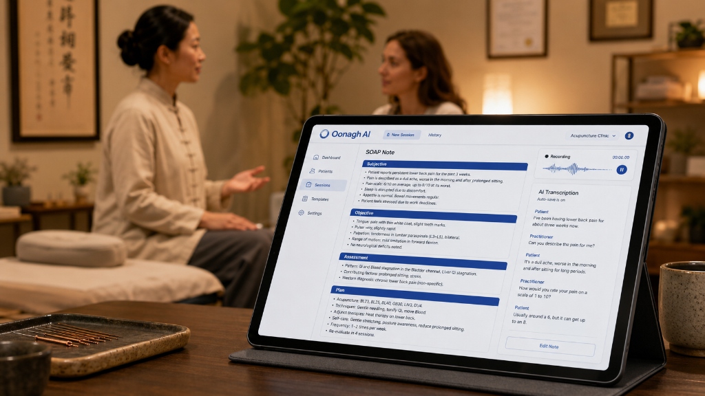 Oonagh AI App SOAP Note Preview on Tablet
